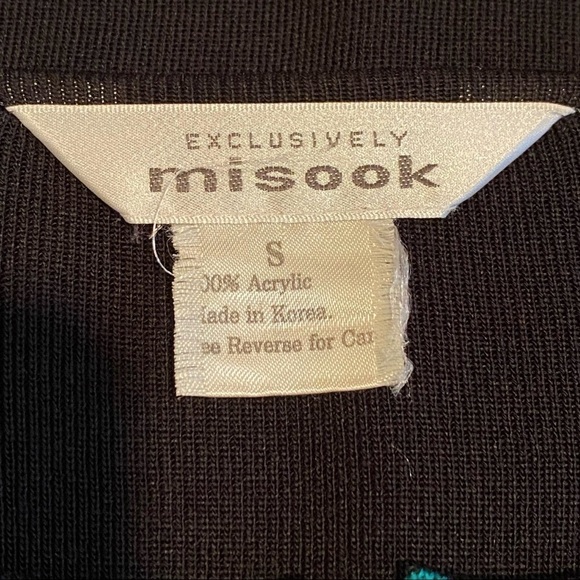 Exclusively Misook Zip Front Cardigan Green trim - Picture 5 of 7